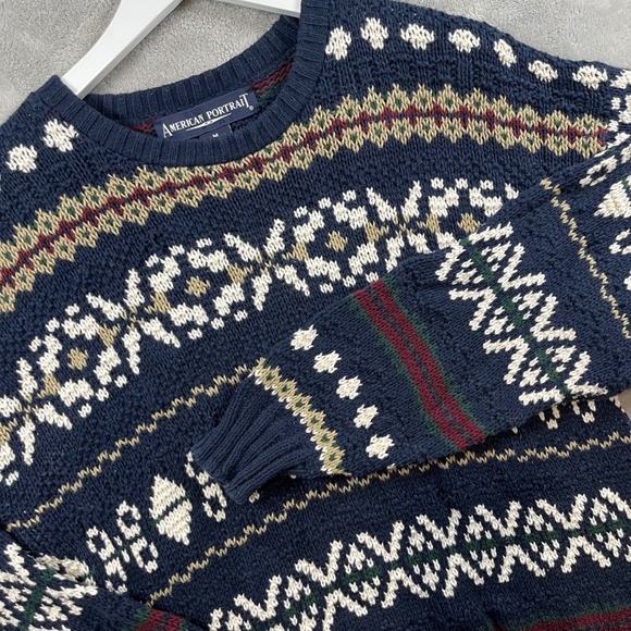 American Portrait Other - Vtg American Portrait Mens Knit Sweater M Nordic Blue Fair Isle USA Cotton